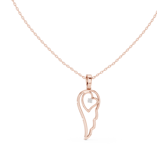Minimal Angel Wing Heart Diamond Pendant