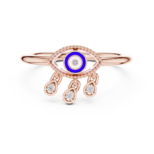 Elegant Blue Evil Eye Ring with Diamond Charms