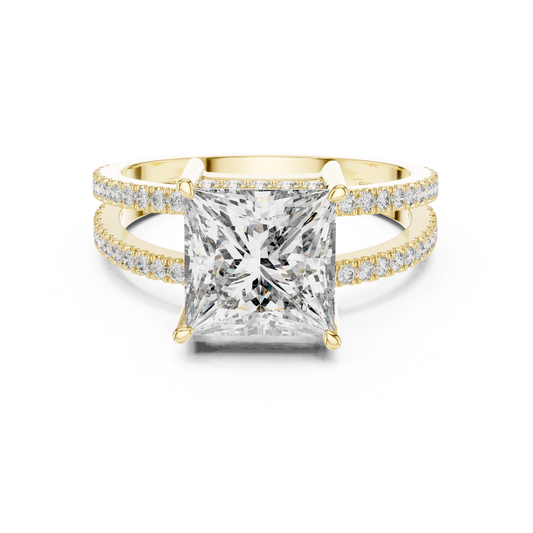 A Brilliant Princess-Cut Diamond on a Sculptural Double-Row
