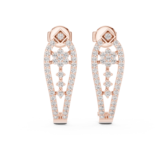 Sparkling Diamond Gold Hoop Earrings | Floral Design Earrings