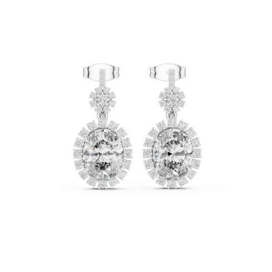 Luxury Oval Diamond Drop Earrings with Floral Halo Design