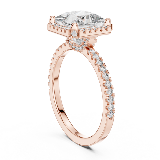 Princess Cut with Brilliant Halo and Sparkling Shank