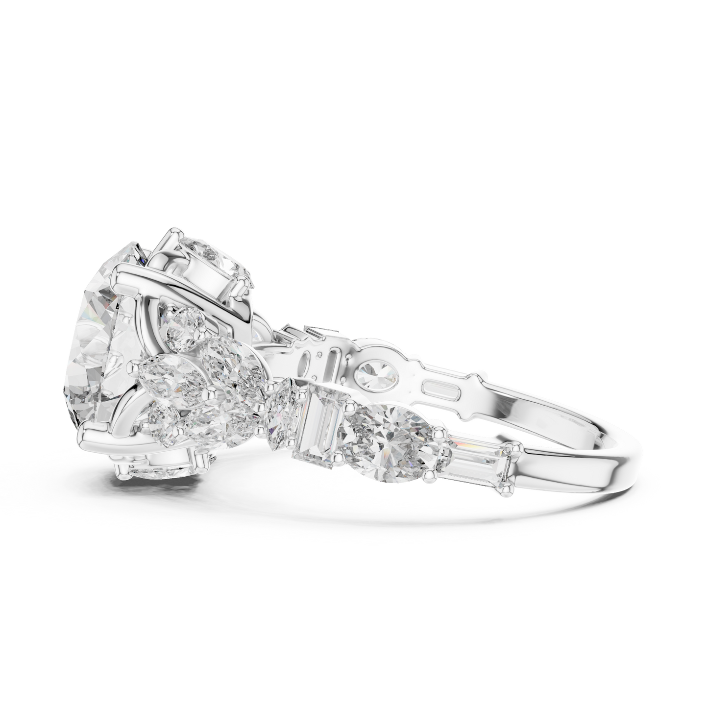 The Symphony Solitaire: Brilliant Round Diamond with a Multi-Shape Diamond-Encrusted Band