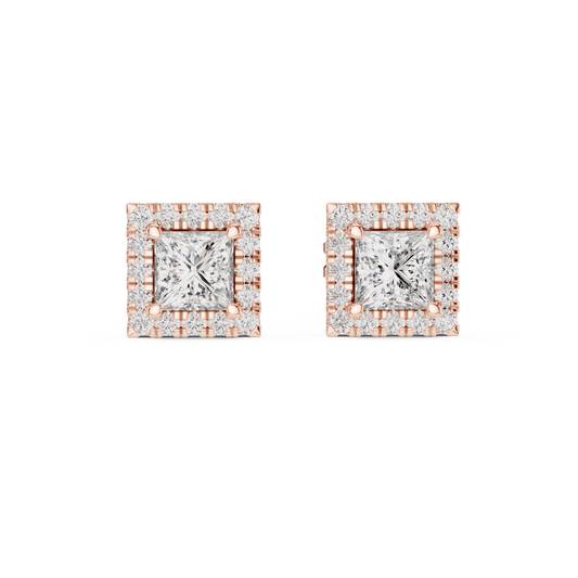 Elegant Princess Cut Diamond Double Halo Studs