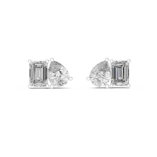 Fine Diamond Duo Studs – Emerald & Pear Cut