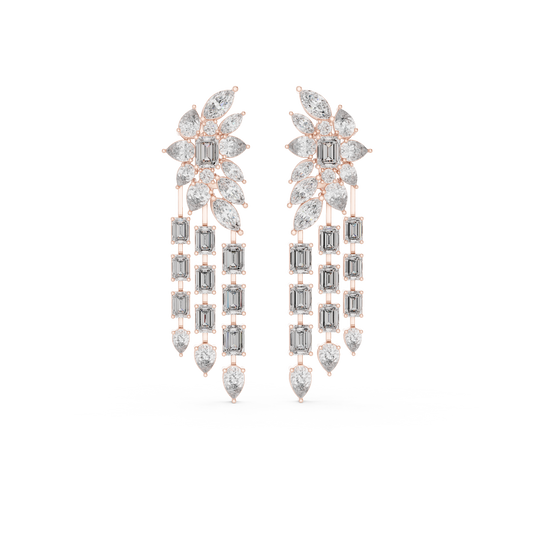 Bridal Emerald-Cut Diamond Long Earrings