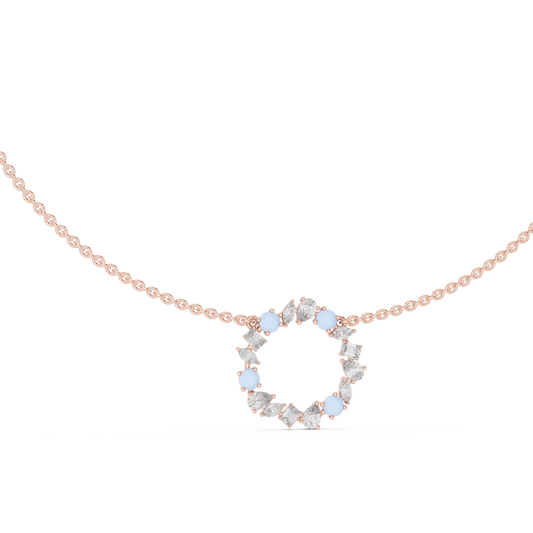 Premium Rose Gold Multi-Stone Circle Pendant Necklace