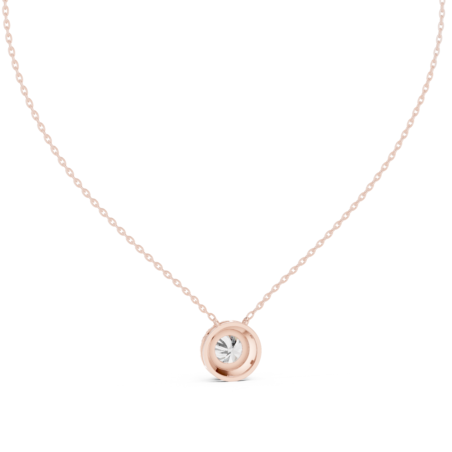 Classic Halo Diamond Pendant Necklace in Rose Gold Finish
