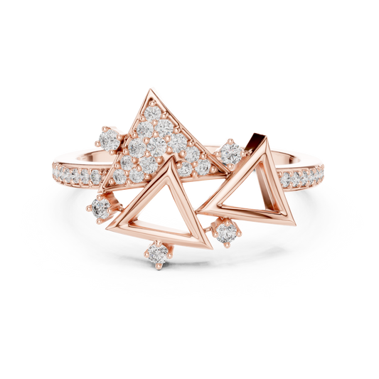 Designer Rose Gold Diamond Ring – Unique Geometric Triangle Fashion Ring.