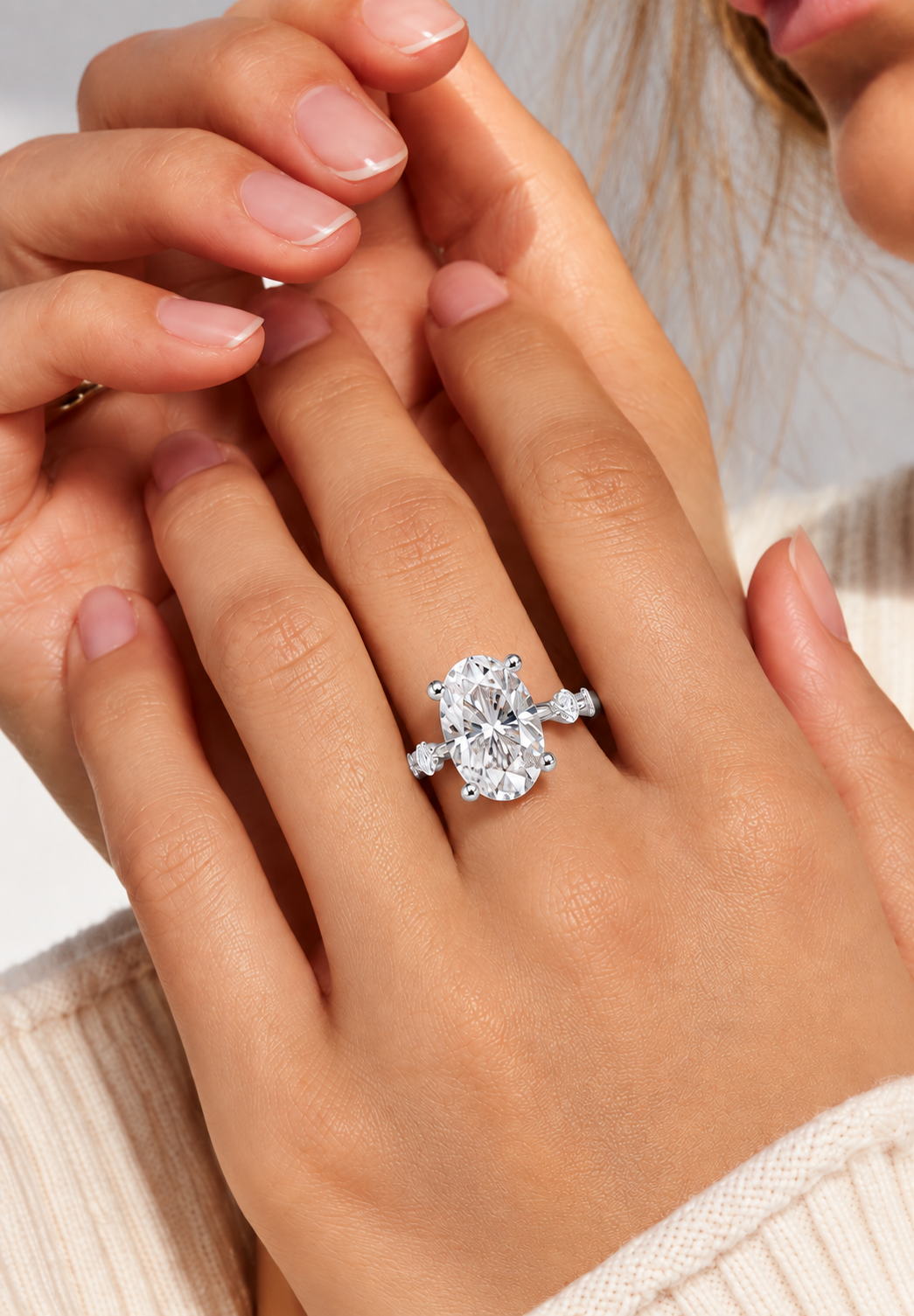 Oval Radiance Lab Grown Diamond Three-Stone Ring.