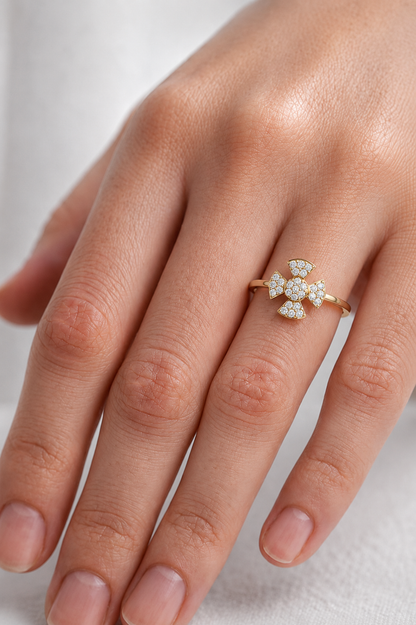 Elegant Diamond Flower Statement Ring for Women, Floral Cluster Design.