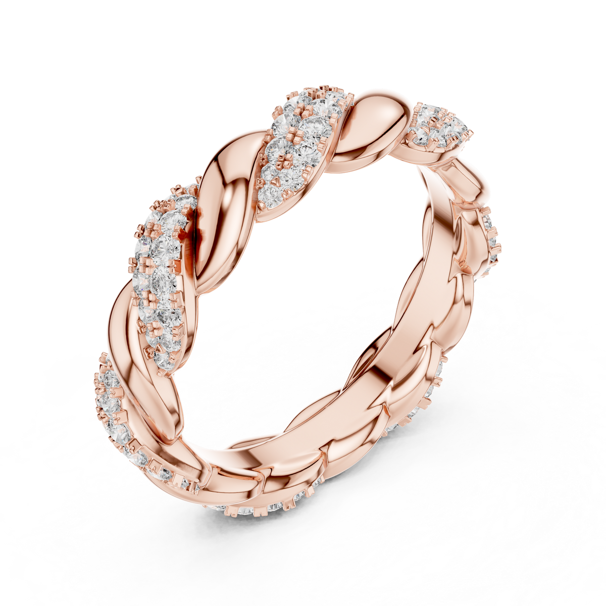 Intertwined Diamond and Polished Gold Infinity Band