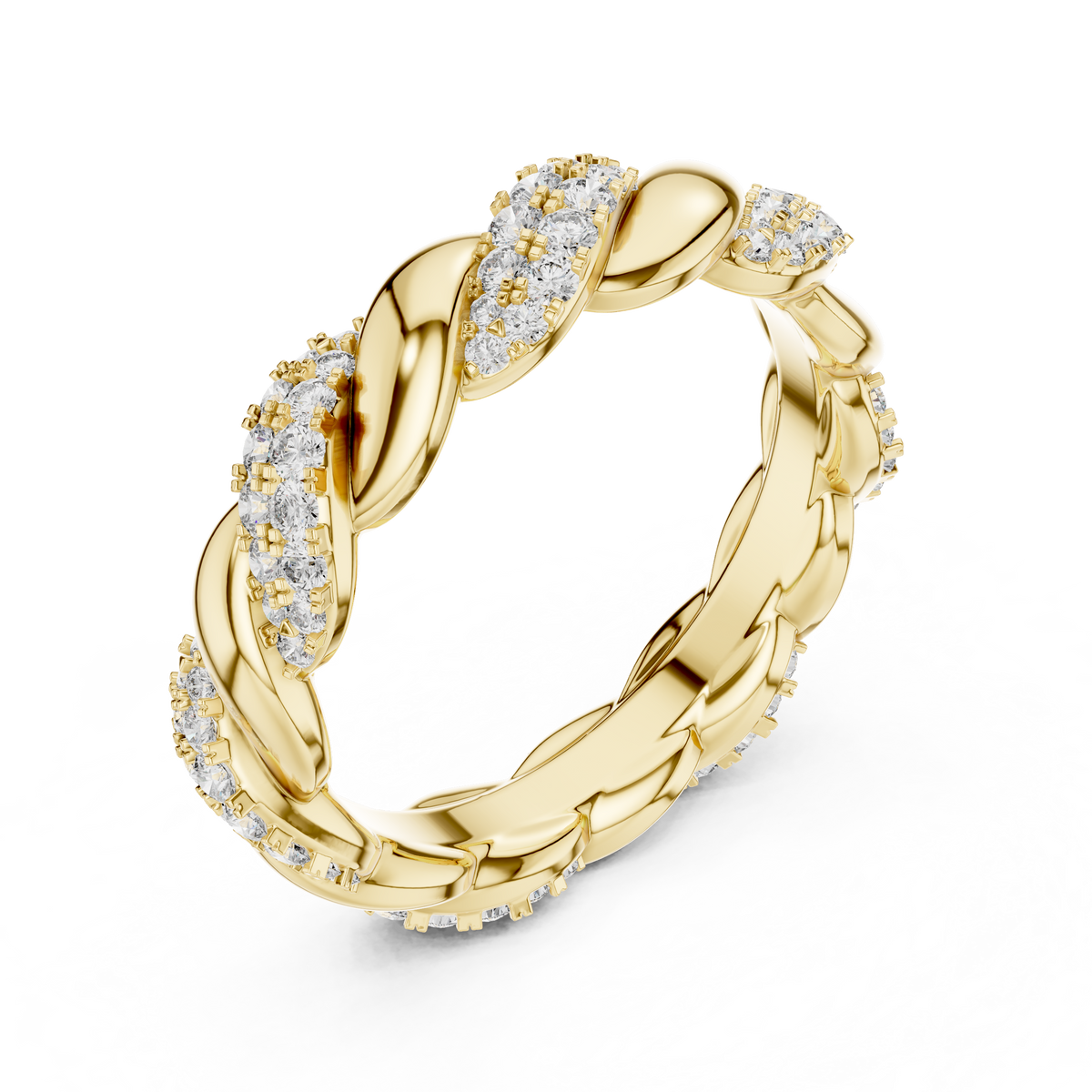 Intertwined Diamond and Polished Gold Infinity Band