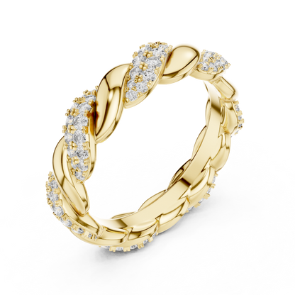 Intertwined Diamond and Polished Gold Infinity Band