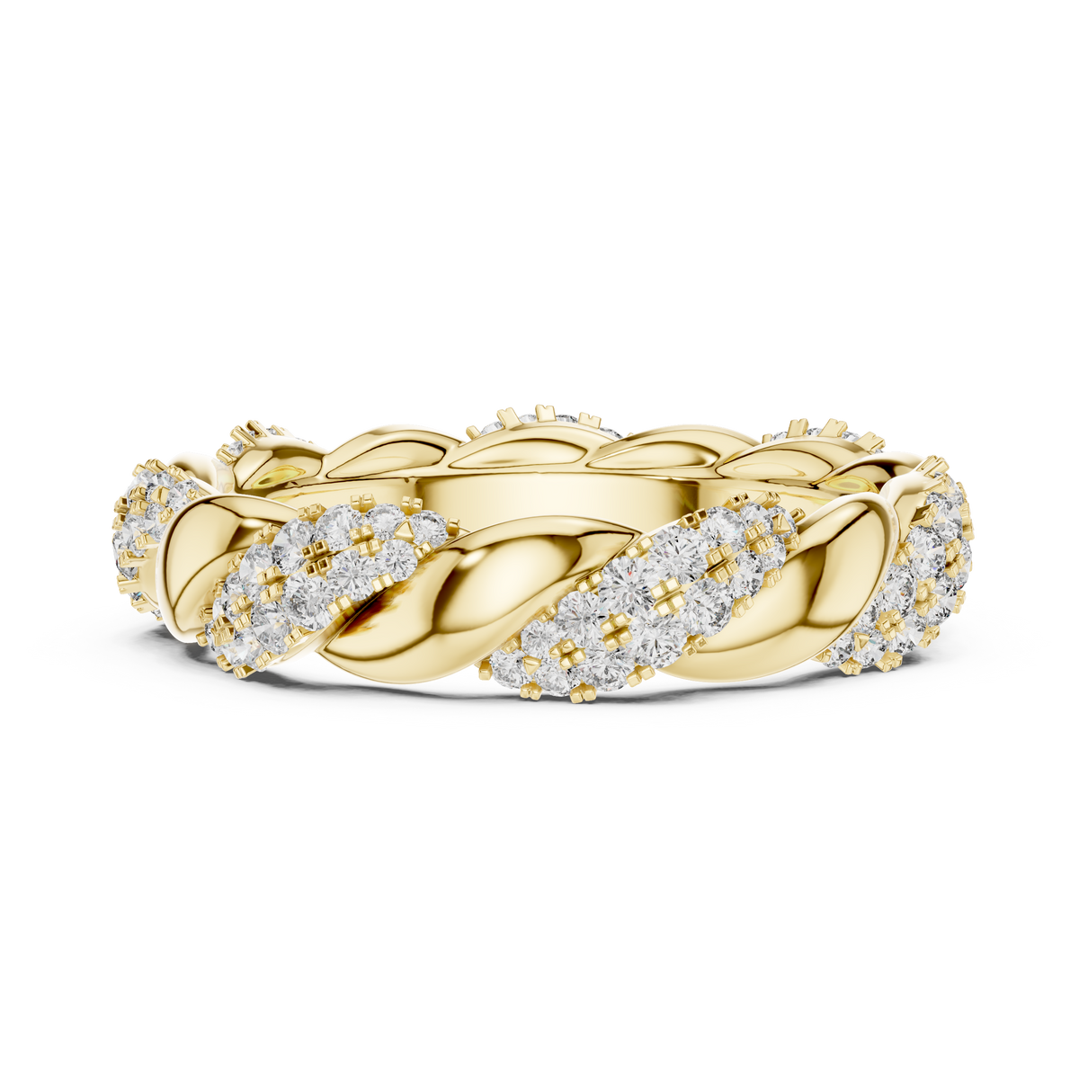 Intertwined Diamond and Polished Gold Infinity Band