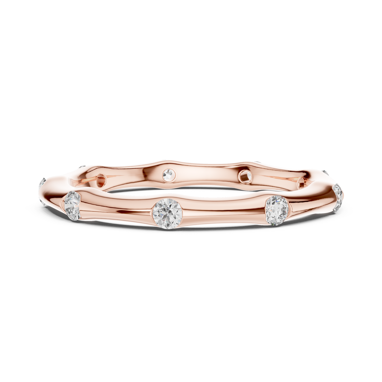 A Hand-Sculpted Wavy Band with Flush-Set Diamond Accents