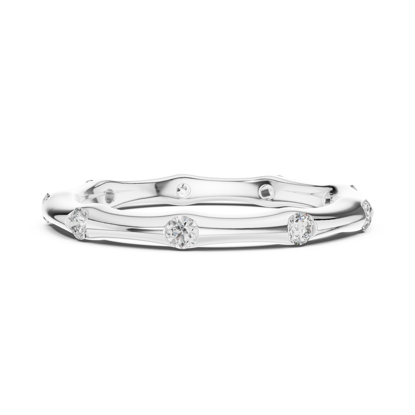 A Hand-Sculpted Wavy Band with Flush-Set Diamond Accents