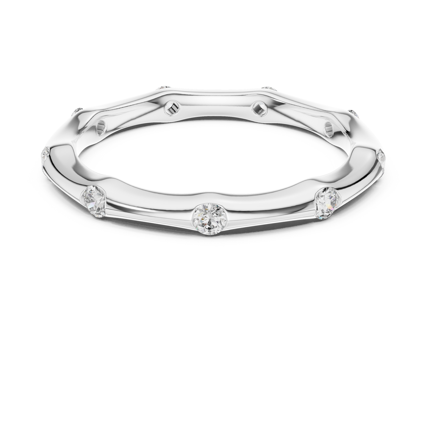A Hand-Sculpted Wavy Band with Flush-Set Diamond Accents