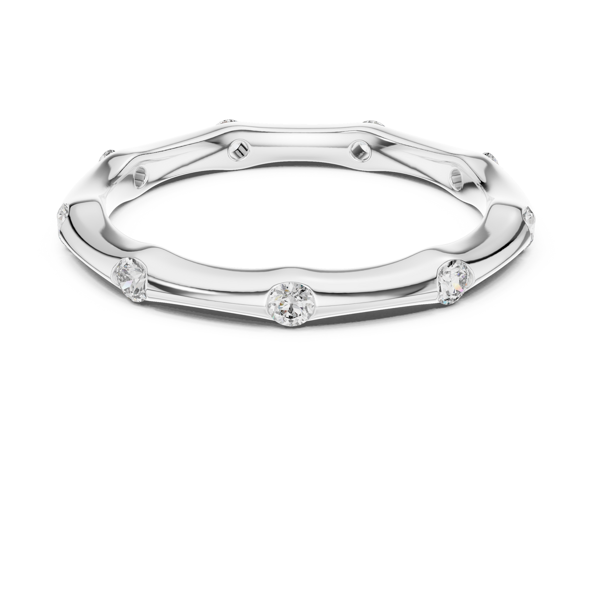 A Hand-Sculpted Wavy Band with Flush-Set Diamond Accents