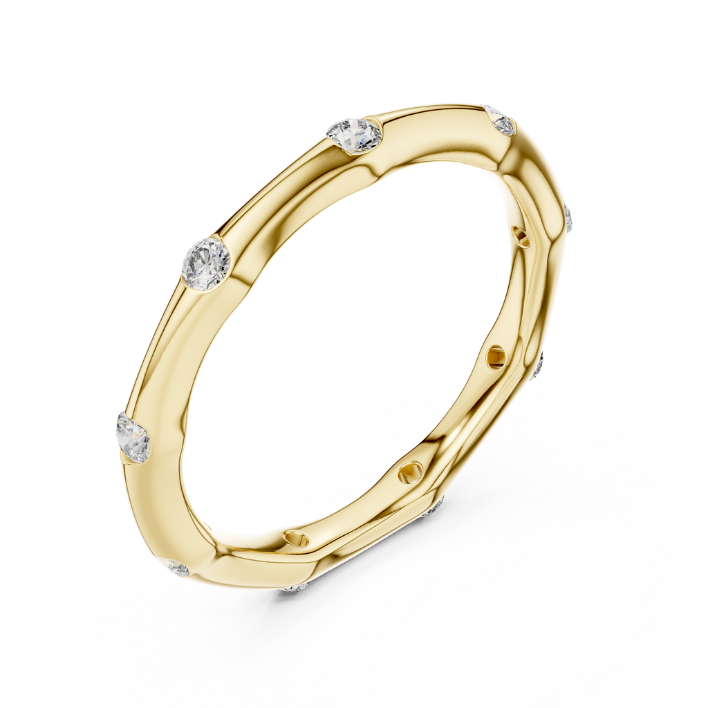 A Hand-Sculpted Wavy Band with Flush-Set Diamond Accents