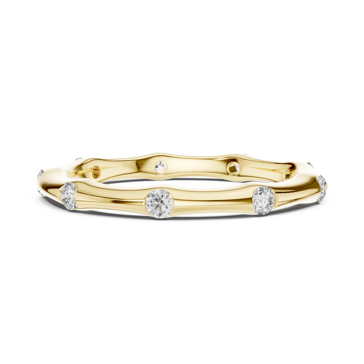 A Hand-Sculpted Wavy Band with Flush-Set Diamond Accents