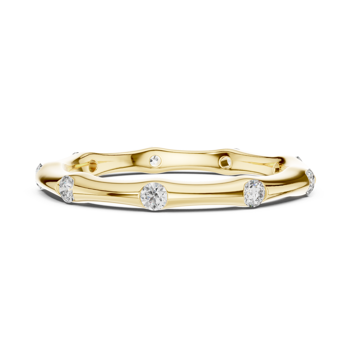 A Hand-Sculpted Wavy Band with Flush-Set Diamond Accents