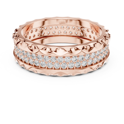 A Two-Row Brilliant Diamond Band with Sculptural Pyramid Borders