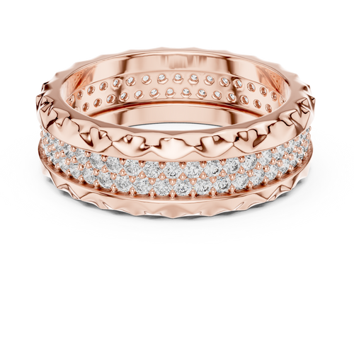 A Two-Row Brilliant Diamond Band with Sculptural Pyramid Borders
