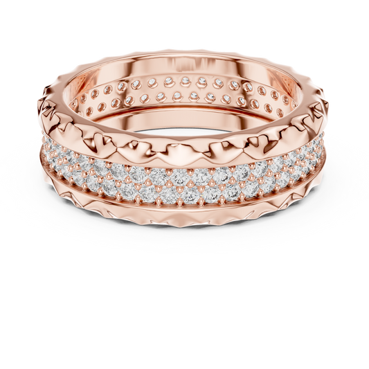 A Two-Row Brilliant Diamond Band with Sculptural Pyramid Borders