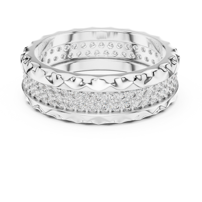 A Two-Row Brilliant Diamond Band with Sculptural Pyramid Borders