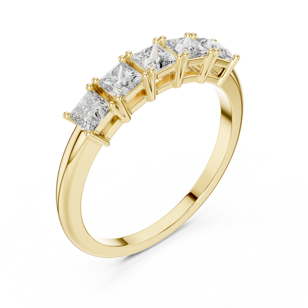 Five Princess-Cut Diamonds in a Classic Elevated Basket Setting