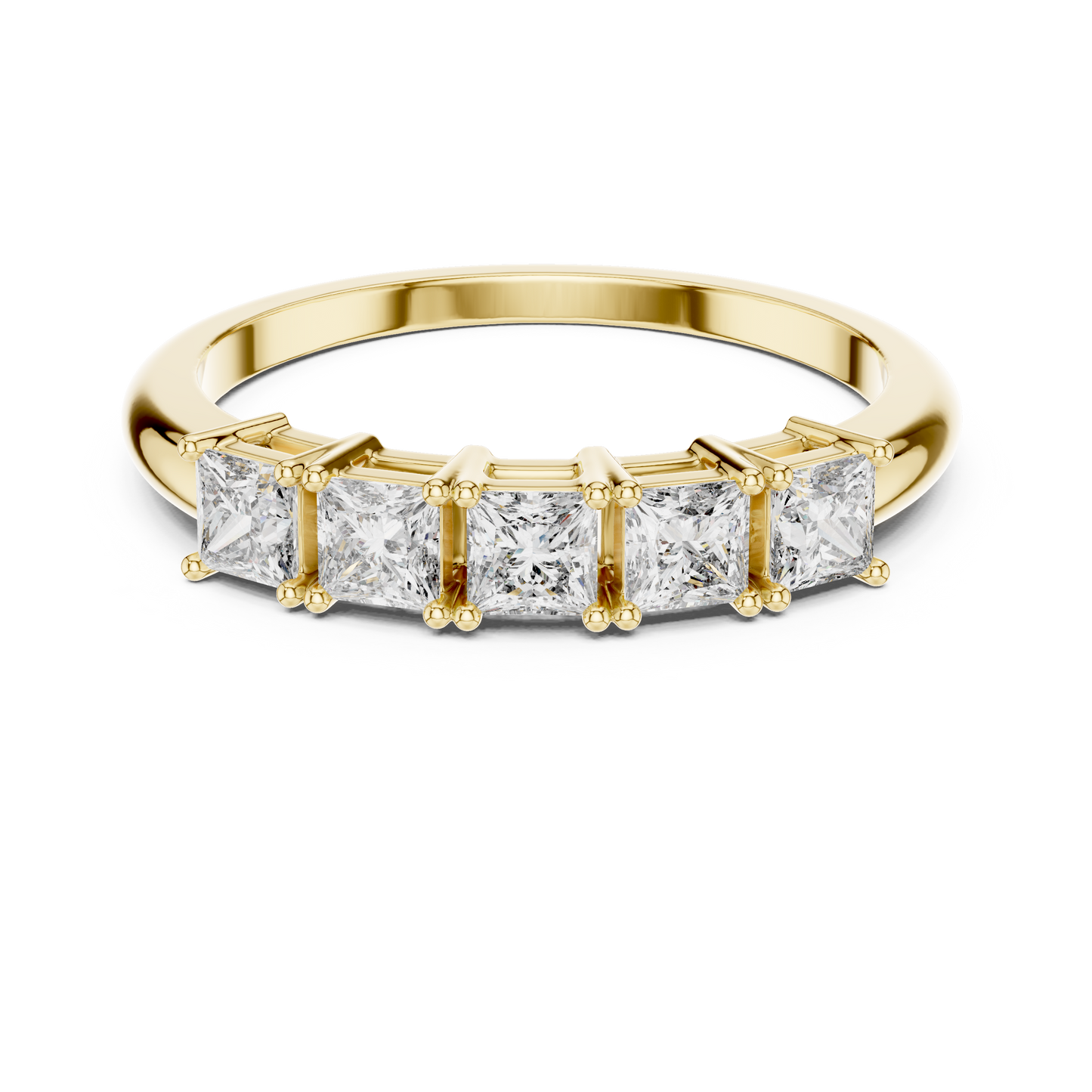 Five Princess-Cut Diamonds in a Classic Elevated Basket Setting