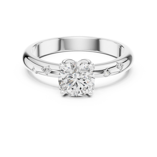 A Brilliant Round Diamond on a Hand-Engraved Celestial Band