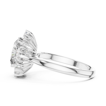 A Brilliant Round Diamond in a Sculptural Sunburst