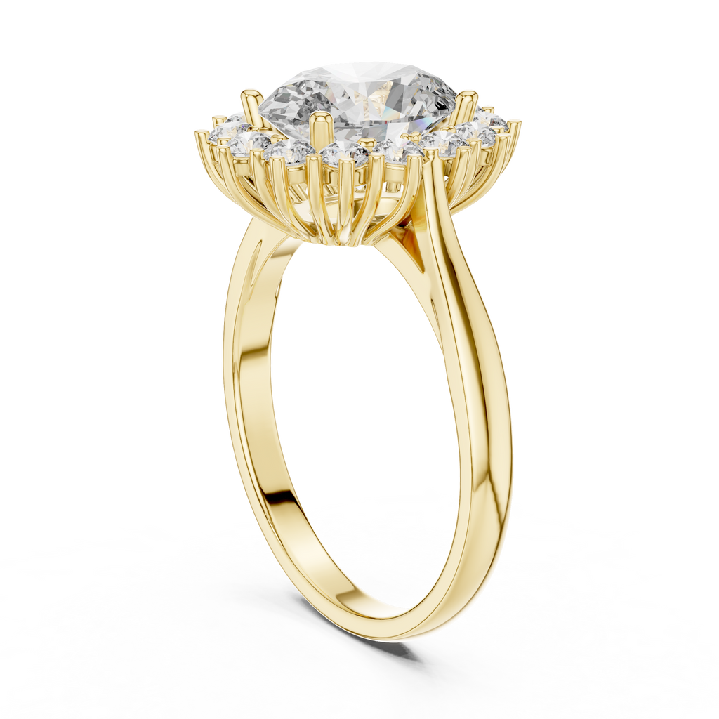 A Brilliant Round Diamond in a Sculptural Sunburst