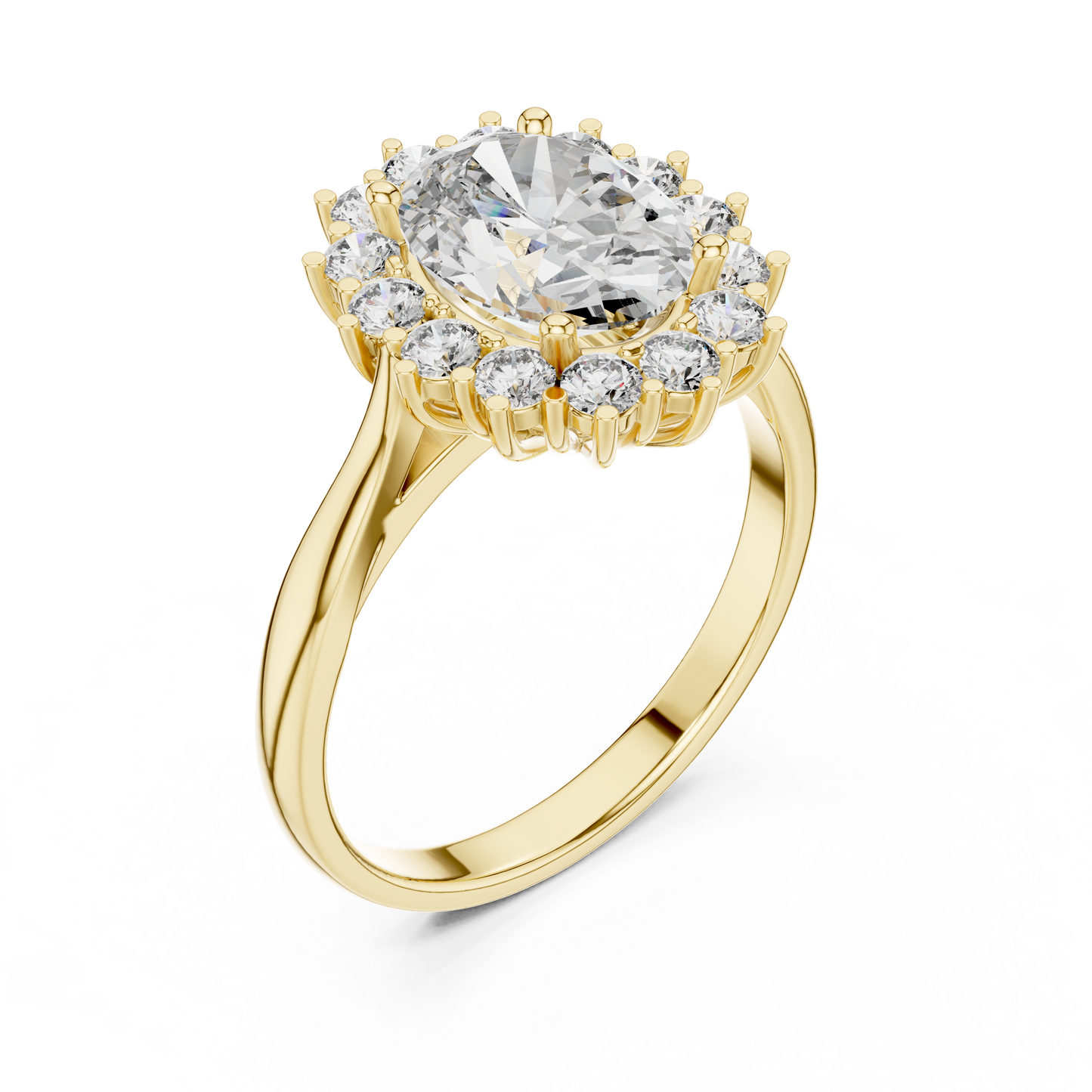 A Brilliant Round Diamond in a Sculptural Sunburst