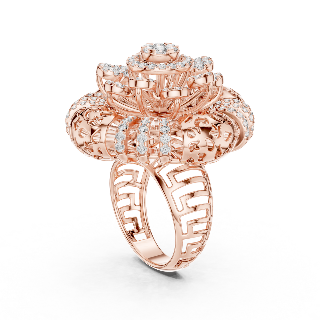 Radial Cluster Ring with Sculptural Filigree & Brilliant