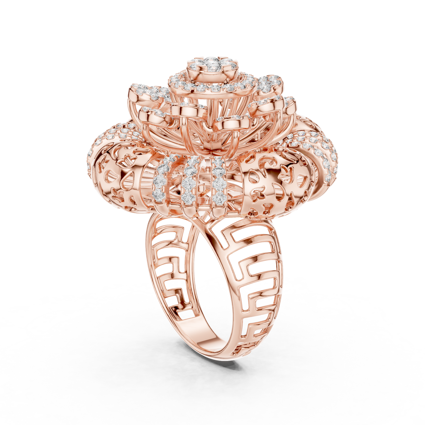 Radial Cluster Ring with Sculptural Filigree & Brilliant