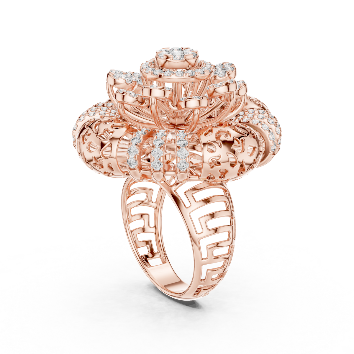 Radial Cluster Ring with Sculptural Filigree & Brilliant