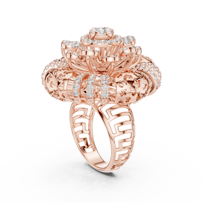 Radial Cluster Ring with Sculptural Filigree & Brilliant