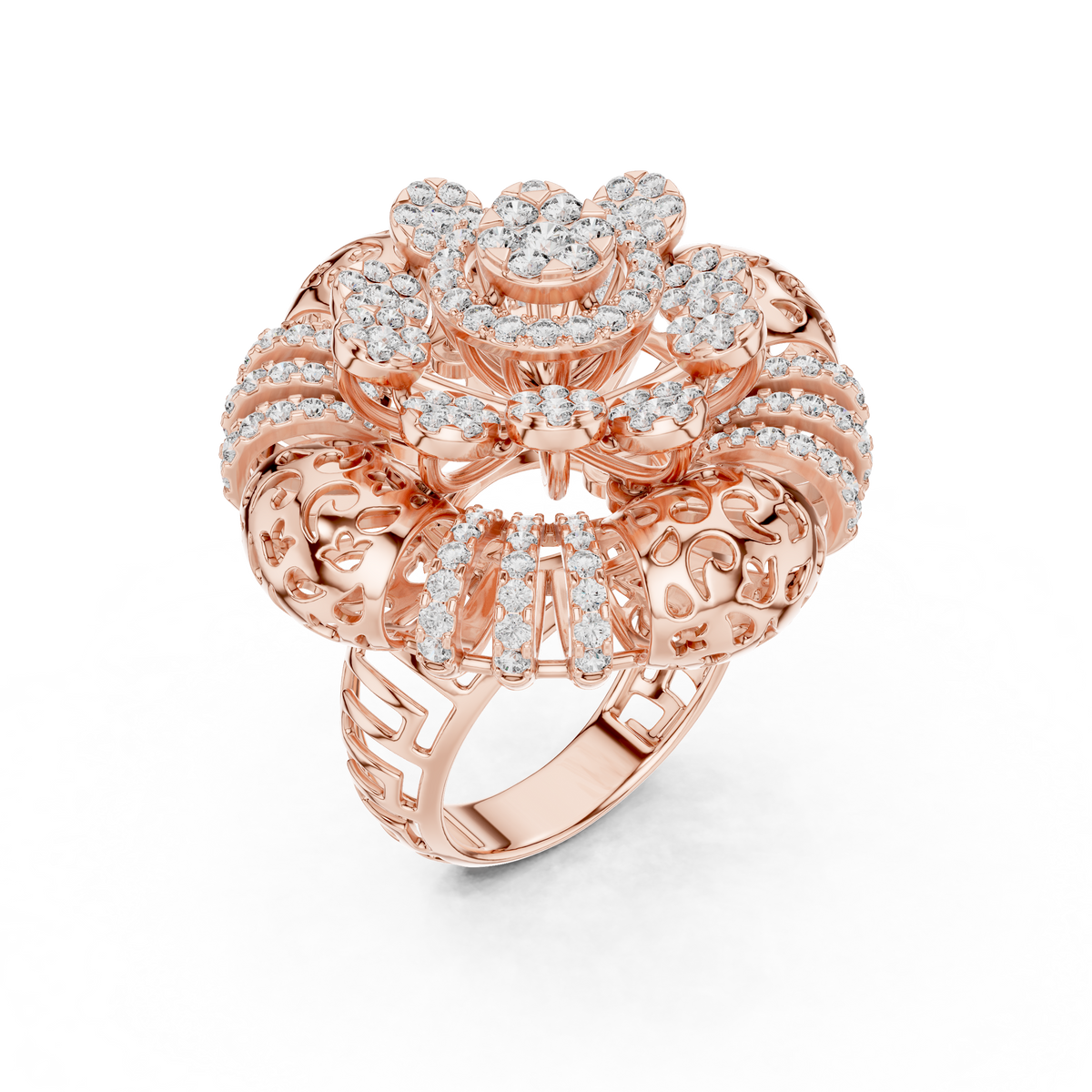 Radial Cluster Ring with Sculptural Filigree & Brilliant