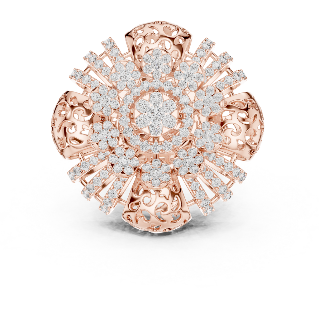 Radial Cluster Ring with Sculptural Filigree & Brilliant