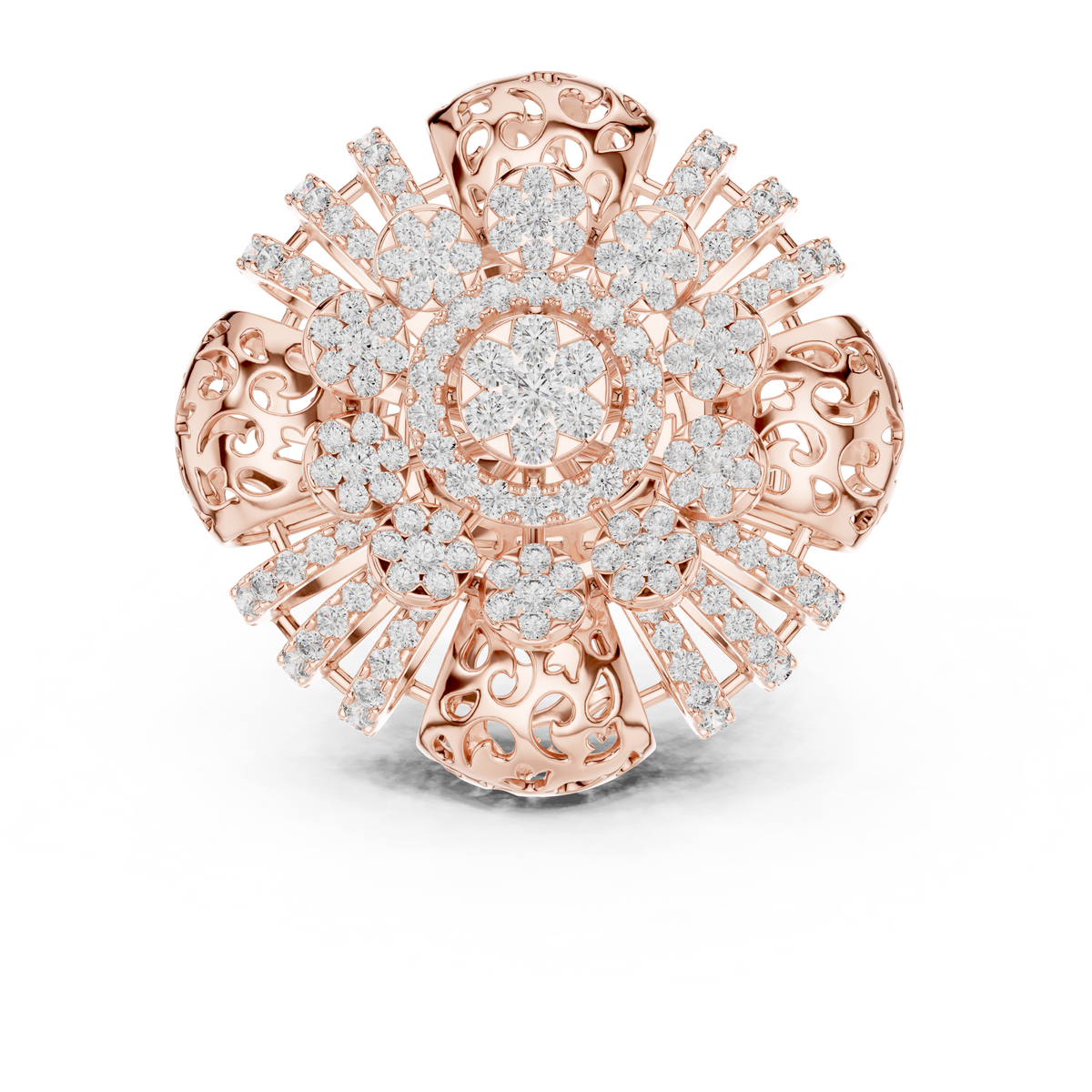 Radial Cluster Ring with Sculptural Filigree & Brilliant