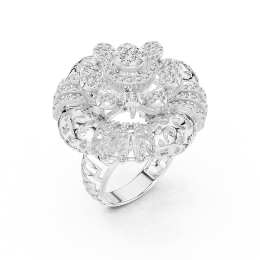 Radial Cluster Ring with Sculptural Filigree & Brilliant