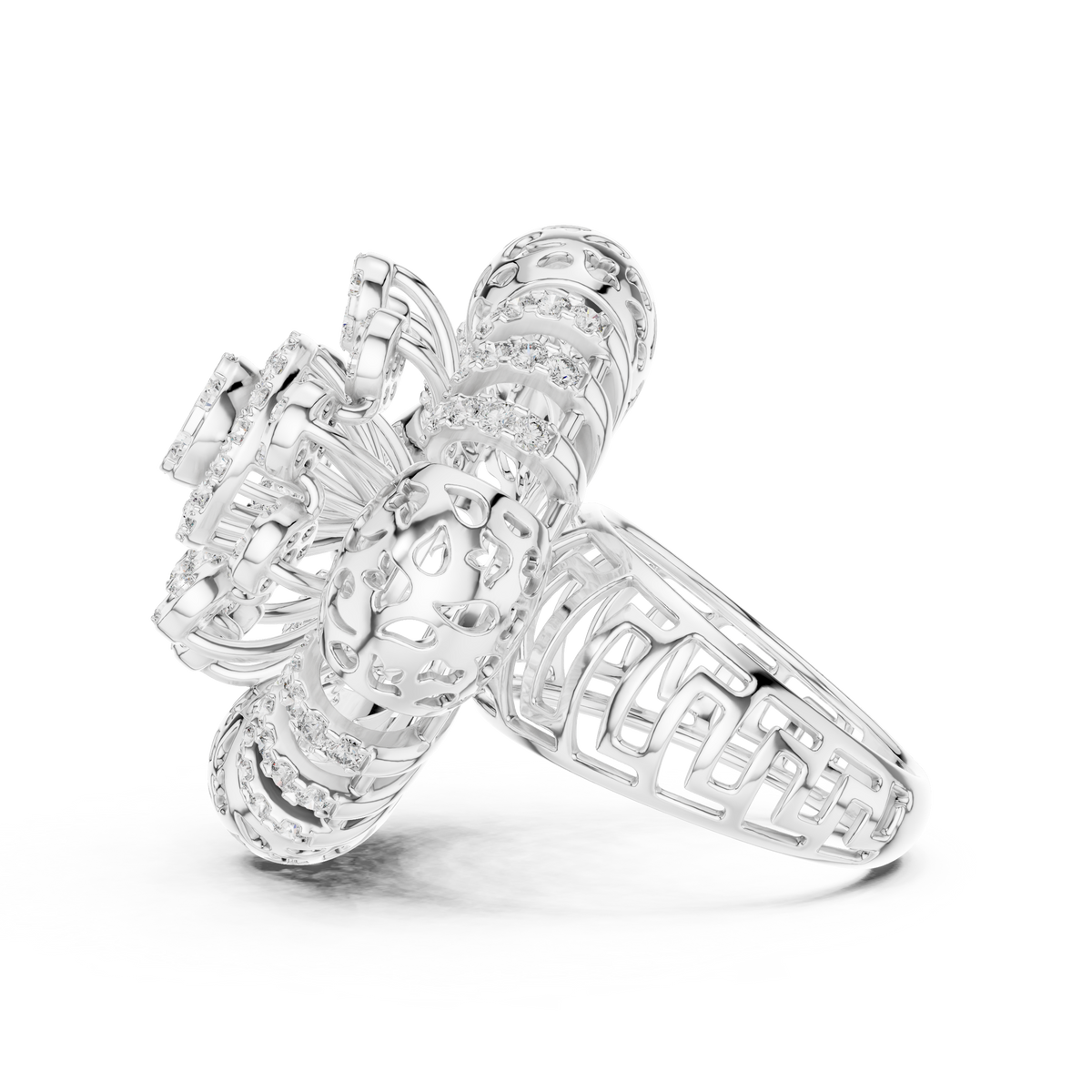 Radial Cluster Ring with Sculptural Filigree & Brilliant