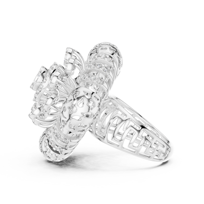 Radial Cluster Ring with Sculptural Filigree & Brilliant