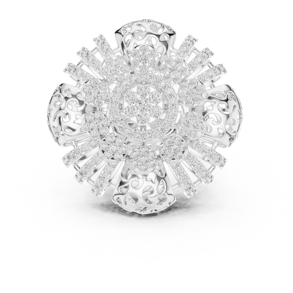 Radial Cluster Ring with Sculptural Filigree & Brilliant