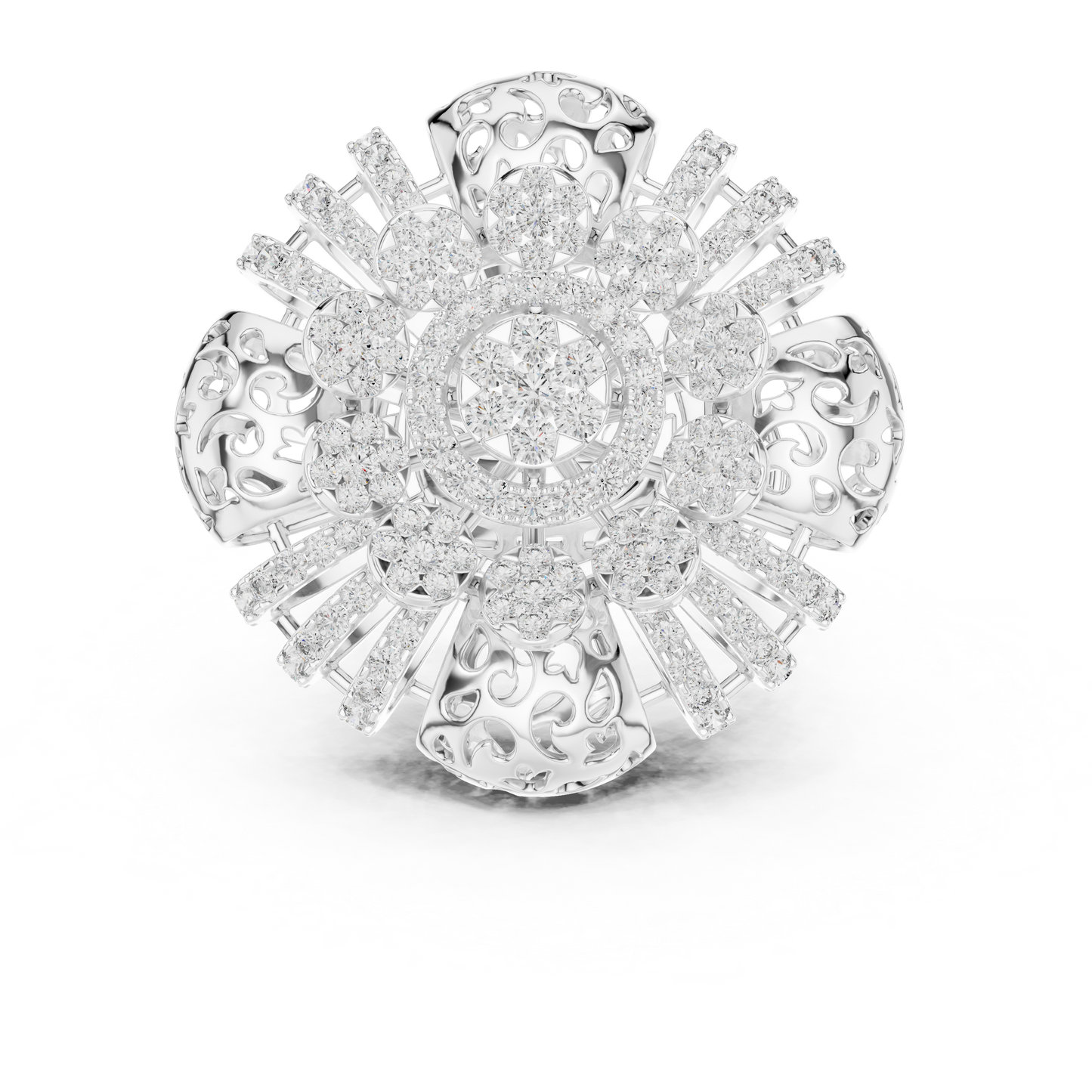 Radial Cluster Ring with Sculptural Filigree & Brilliant