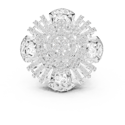 Radial Cluster Ring with Sculptural Filigree & Brilliant