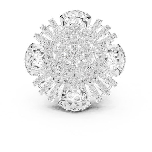 Radial Cluster Ring with Sculptural Filigree & Brilliant